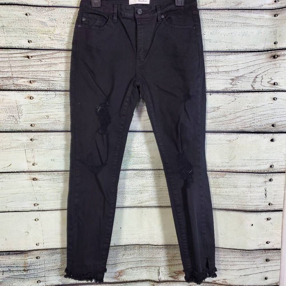 KanCan Women's Black Distressed Skinny Jeans KC8204BK Raw Hem Stretch Size 5/27